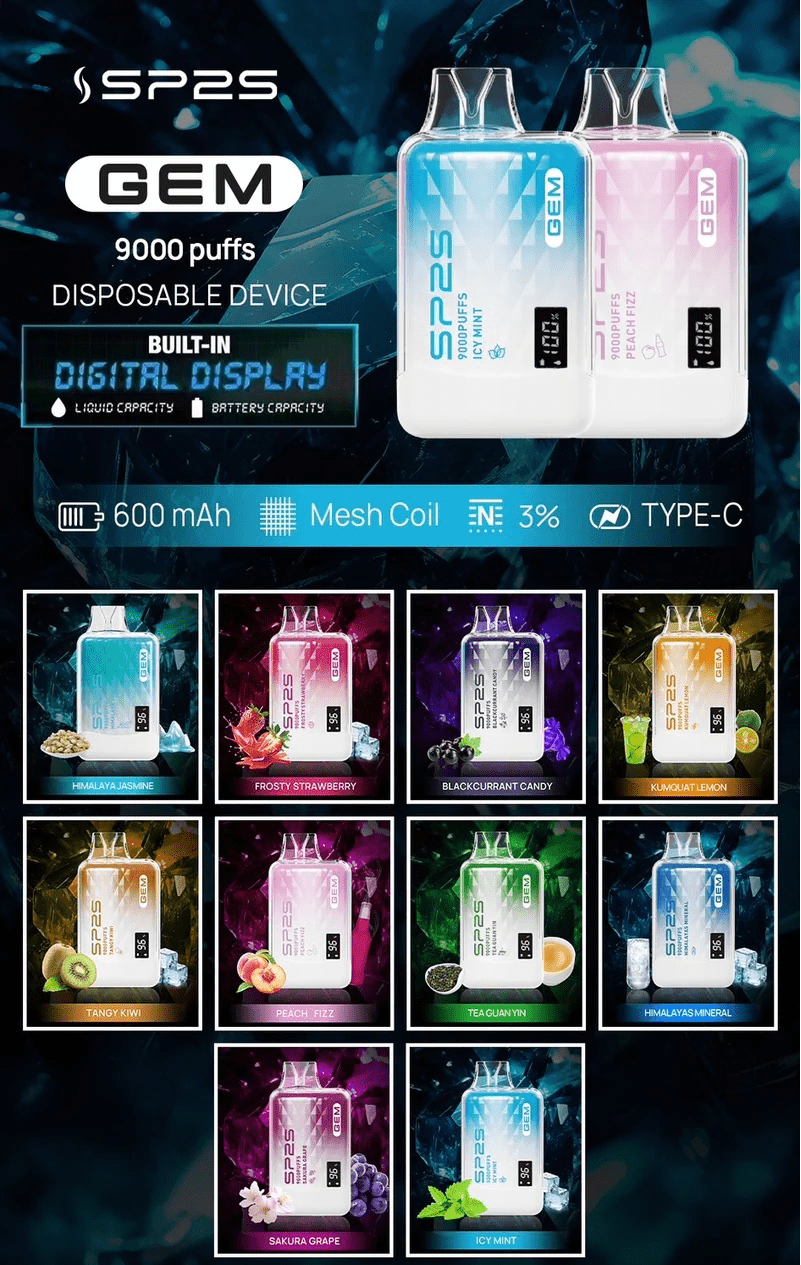 SP2S GEM 9000口拋棄式電子煙｜12ml智能顯示屏 Type-C快充